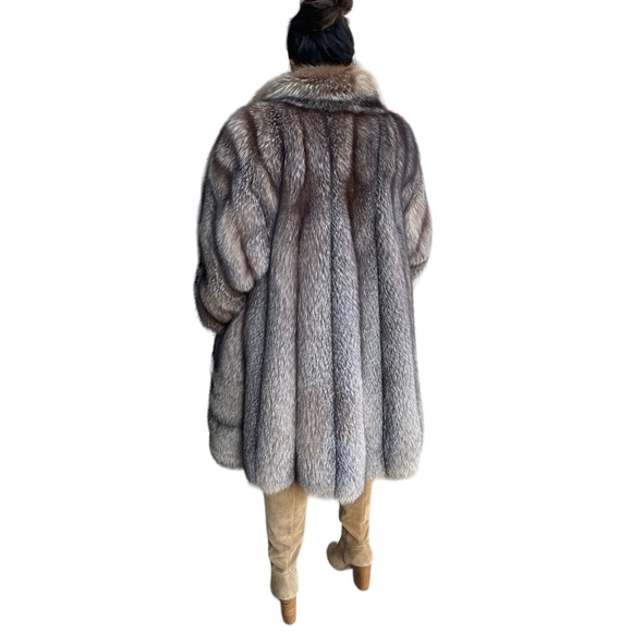 Women’s XL 2XL Sterling Crystal Fox Swing Coat Stroller Cutaway Hem Real Fur - Picture 5 of 14